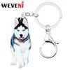 Nyckelringar weveni akryl siberian husky hundnyckel kedjor nyckelringar ringer nyhet djur smycken för kvinnor flickor hänge bil charms grossist