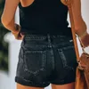 Womens Black Summer Ripped Denim Shorts High midjen Manschettade Stretch Jeans Street Casual Clothing S-2XL Drop Ship 240418