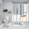 Shower Curtains Christmas Curtain Winter Snowman Farm Red Bird Barn Snowy Truck Cartoon Bathroom Mat Decoration Set