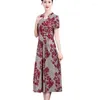 Feestjurken eenvoudige casual zomerzak vrouwen retro buckle floral printe elegante midi jurk slanke vrouwelijke kleding