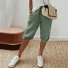 Women's Pants Capris Womens pure cotton linen shorts with vintage loose legs Trousers Drawstring Kn length Pants for Ladies Elastic Waist with Pockets Y240422