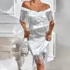 Lässige Kleider One Schulter Panel Quasten Party Kleid Europäische und amerikanische satin enge sexy y2k elegant hübsche Frauen