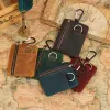 Portores Joyir Vintage Crazy Horse Leather Coin Purse met sleutelhanger Men Dames Mini Short Wallet Card Holder Change Purse Storte Bag