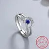 Cluster Rings 925 Sterling Silver Moon Star Couple Open Blue CZ Crystal Party Stapelbar årsdag gåva SZ 6-9 CTR490-E