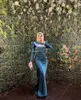 Vintage Crystal Mermaid aftonklänningar o nacke långärmad hijab muslimsk aftonklänning pärla satin judisk formell prom klänning