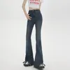 Frauen Jeans Trendy Retro hohe tailliertes Quasten -Design schlanker elastischer Bodenmop Flared for Women