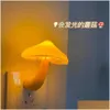 Decorative Objects Figurines Environmental Protection Led Night Light Mushroom Wall Lamp Eu Plug Control Induction Energy Saving Bedro Dhows