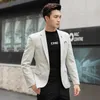 Men's Suits High Quality Men Blazer Korean Slim Fit Elegant Business Casual Suit Jacket Solid Color Blue Apricot Gray Wedding Banquet Dress