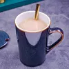 Tasses 400 ml tasse de café en céramique rétro pour femmes et hommes tasse de ménage européen créative avec lait à cuillère de couvercle