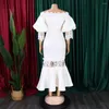 Casual Dresses Cutubly White Lace Wedding Mermaid Women Celebrity Party Elegant Off the Shoulder Puff Sleeve Bodycon aftonklänningar