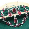 Strands Red Ruby 925 Set di gioielli in argento per donne Orecchini per braccialette per le donne Orecchini per braccialetti a sospensione Box regalo