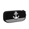 Cosmetic Bags Kawaii Nautical Sailors Pattern Pencil Cases For Boys Gilrs Custom Sailing Anchor Compass Large Capacity Pen Bag Box