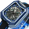 Kits Forsining Fashion Mens Sports Watches Shield Case Spider Skeleton Automatic Mechanical Watch Outdoor Casual Blue Silicone Strap