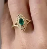 Кольца Jovovasmile Oval Lab Emerald Stone 4*6 мм рамка с мойассанитом, установленным на 14 -е желтом золотом полосе 1,7 мм для женских свадебных украшений