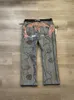 Jeans femininos JNCO American Style Skulls Roses bordadas tatuagem escura y2k hip hop moda gótica cintura alta casual solto casual