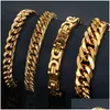 Charmarmband Mens 14k Yellow Gold Mane Armband Braslet Color Braclet Chunky Cuban Chain Link for Man Drop Leverans smycken DHJF2