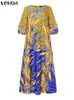 Casual Dresses Vonda Bohemian Long Dress 2024 Autumn Puff Sleeve Women Printed Vintage Maxi Sundress Loose Party Vestidos Overdimensionerad mantel