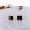 Designer Charm High Version Van Medium Four Leaf Grass Earrings Female Gold Thicked Plating 18K Rose Natural Black Agate Red Chalcedony