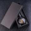 Montres gagnantes Black Gold Male Clock Men Relogios Skeleton Mens Watchs Top Brand Luxury Montre Leather Wristwatch Men Mécanique montre