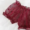 Zestawy biustonosze seksowne bieliznę Kobieta stanik stanik See przez egzotyczną bieliznę Babydoll Lingerie Floral Off ramię Balette Ruffle zmysłowy