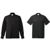 Men's Dress Shirts Black Priest Shirt Catholic Church Adult Clergy Pastor Tops Tab Collar Choir Blouse