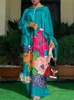 Kvinnor Vonda Summer Party Dress Vintage Floral Printed Casual Loose Bohemian Beach sundress långärmad Satin Maxi Vestidos 240420