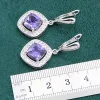 Brins géométriques violet Amethyst 925 Bijoux en argent sterling ensemble pour femmes bracelet Boucles d'oreilles