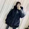 Women's Jackets Womens With Parka Jacket Fur Collar Down Winter Autumn Mid-length Loose Thicker Bat-sleeved Ladies Coats And