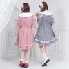 Vestidos de festa personalizados estilo japonês doce e fofo estampado colarinho de boneca de boneca curta vestido de manga curta verão kawaii menina no meio