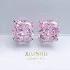 Earrings Super Flash 5 Carat Cherry Blossom Pink Diamond Earrings Imported High Carbon Diamond Fat Square Large Face Earrings for Women