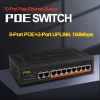 Kontroll 10 portar POE Switch 100 Mbps Ethernet Smart Switch 8 PoE+2 Uplink Office Home Network Hub Adapter för IP CameraeU -kontakt