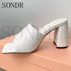 Slippers Square Toe Women Chunky Heel 2024 Summer Bunway Designer Candy Colors Ladies Outwear Fashion Dress