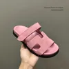 Couples high-end matte leather outdoor sandals and slippers luxurious designer open-toe hook&loop beach shoes mens and womens shoes Sizes 35-45 +box 10 A A A