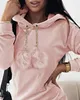 Casual Dresses Women hoodie klänning långärmad smal kedja pom dekor mini rak höst mode kvinnliga kläder fast parti