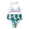 Bikini à imprimé floral de maillots de bain pour femmes ensemble feuille à la mode avec des boucles de natation de taille haute