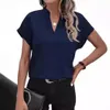 Elegante kurze Ärmel lose rosa Tops Frauen modischen v Hals lässige lockere Solid Blusen Damen Sommerhemden Y2K Top Female 240407