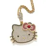 Ins Style Cartoon Cat Necklace Female Copper Set with Zircon Gold Sweet Pendant Fried Dough Twists Chain Jewelry