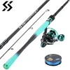 Accessoires Sougayilang 1,8 m 2.1m Spinning Reel en Rod Set 4 Section Carbon Fiber Fishing Rod 12+1BB Spinning Reels met vislijnkit