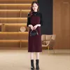 Vestidos casuales Mujeres Corea de la moda de la moda de la oficina Dama de lana tejida dulce temperamento elegante o-cuello