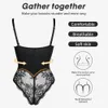 Fajas colombianes Sous-vêtements Corps Shapers Femmes Femmes Shapewear Bodys Sexy Lace Open d'entrejambe Lingerie V-collier avec soutien-gorge 240416