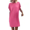 Lässige Kleider Frauen Sommer Kurzarm T -Shirt Kleid runden Halsschlitz Strand Mini Einfach bequeme feste Farbe locker