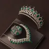 Collane Itacazzo Orecchini da colonna per copricapo da sposa Itacazzo Orecchini a quattro pezzi set di squisiti diademi da festa delle donne di colore verde