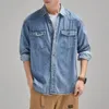 Denim Jackets Man Autumn Shirt Jeans Coat for Men Solid Color Blue Low Cost Y2k Trendy Cowboy Clothing One Piece Fashion Casual 240420