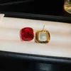 Stud Earrings Simple Square Red Crystal Women Party Lovely Brincos Gifts