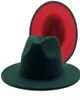 2021 Nowy turkusowy turkusowo -zewnętrzny czerwony patchwork wełna Feel Jazz Fedora Hats Winter Dark Green Women Elegant Lady Church Panama Cap1286622
