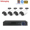 Lens H.265+ 4CH 4K 8MP POE Security System Kit Audio Record RJ45 5MP4MP IP -kamera utomhus Waterproof CCTV Video NVRFACE DETECTION