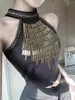 Kvinnors tankar reddachic Grunge Y2k Studded Halter Top Women Black Off-Shoulder Zip-up ärmlös Tank Crop Raves Music Festival Outfits