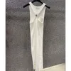 High Quality Designer Knitted Tops Dress with Silver Metal Summer Sexy Tanks for Women Long Slim Dress 26877