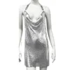 Robe de fille sexy en métal personnalisé à paillettes à halte à suspension Jupe courte de la boîte de nuit pour les femmes