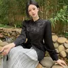 Etnische kleding 2024 retro trend Chinees stijl shirt elegant feest dame blouse jacquard diagonale voorste spits stand kraag cheongsam top